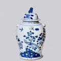 Blue & White Bird & Flower Temple Jar