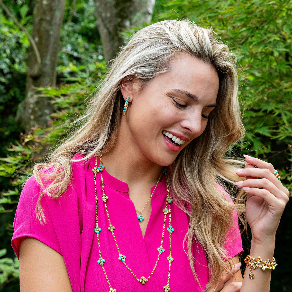 Berry Gem Medium Hoop Earrings Turquoise