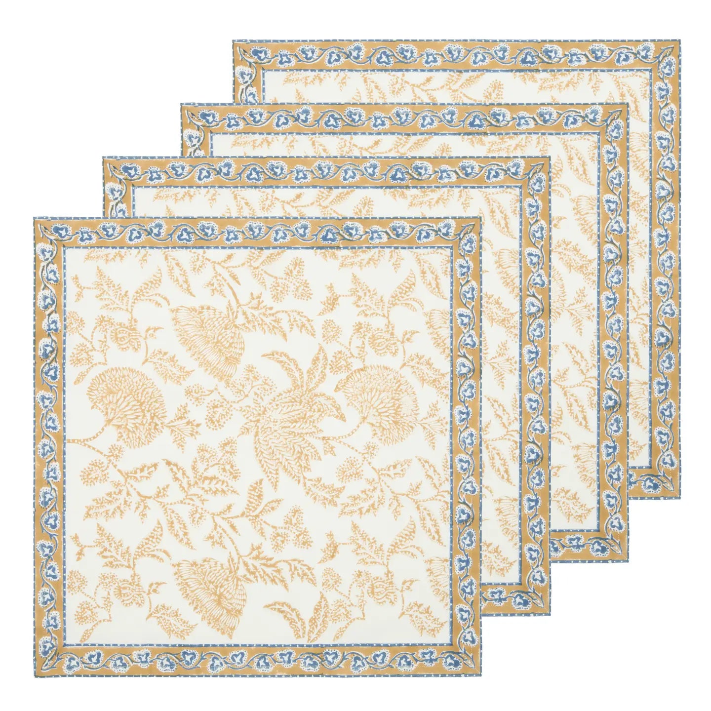 S/4 Blue & Brown Block Print Chloe Napkins