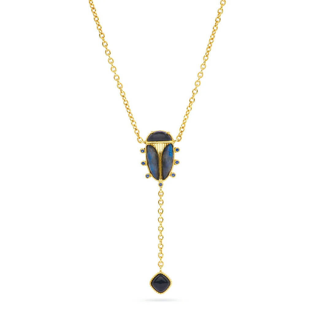 Scarab Lariat Necklace Labradorite Black Agate