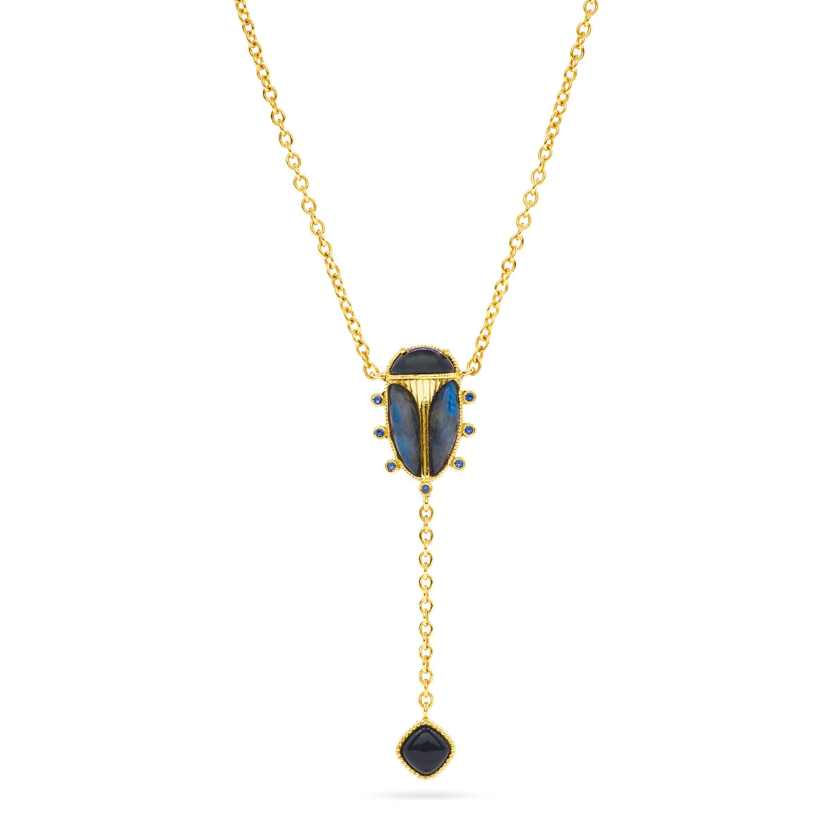 Scarab Lariat Necklace Labradorite Black Agate
