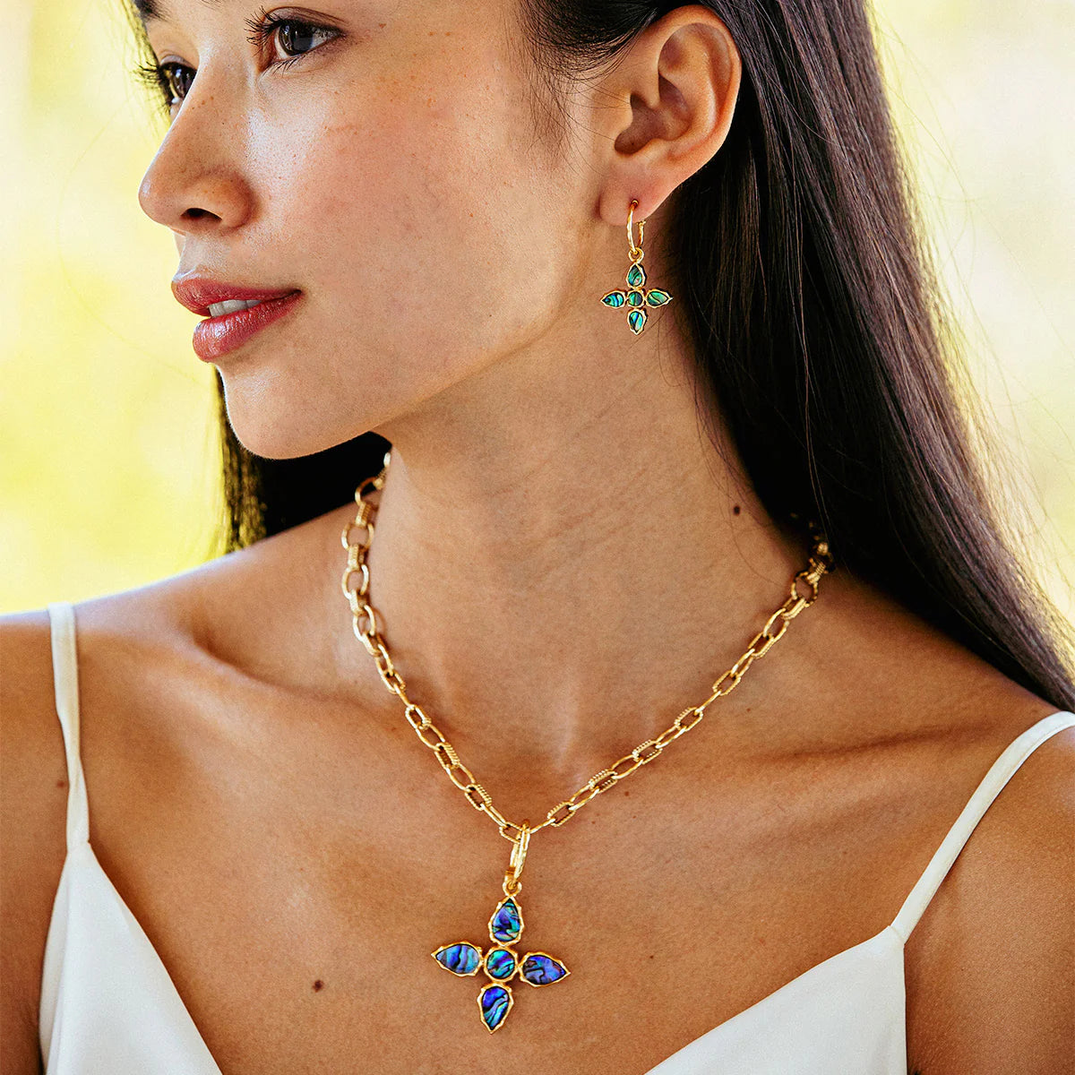 Aurora Double Sided Drop Hoops Abalone/MOP