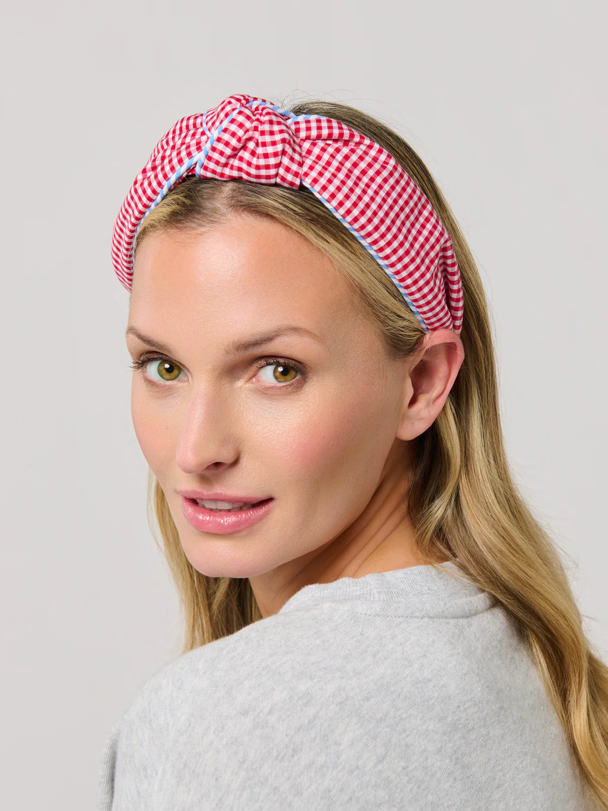 Gingham Knotted Headband Red