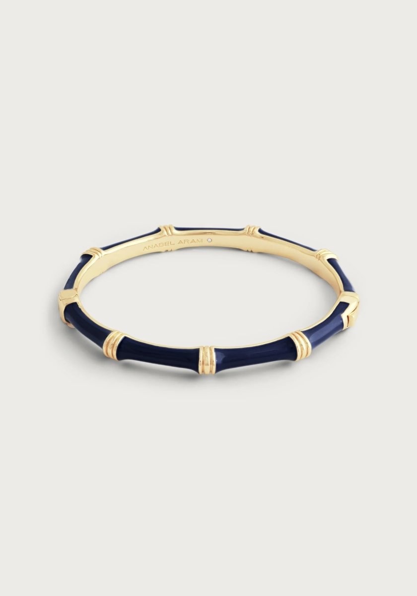 Bamboo Enameled Hinged Bangle (Blue)