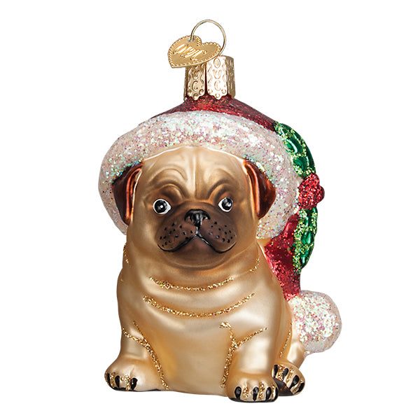 Holly Hat Pug Christmas Ornament