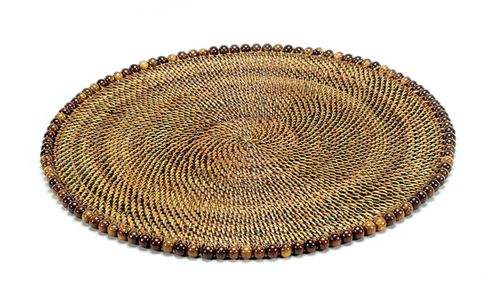 Round 14" Placemat with Wood Beads, Set of 4
