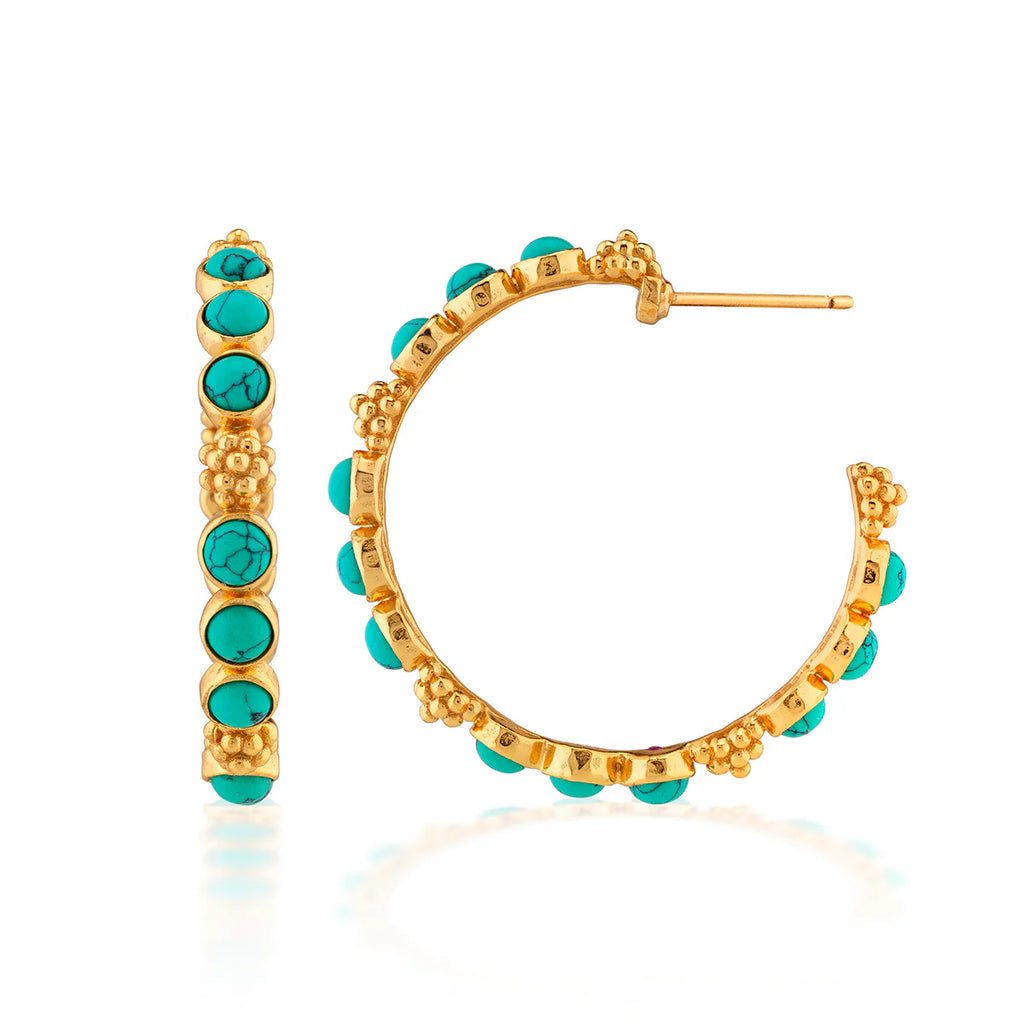 Berry Gem Medium Hoop Earrings Turquoise