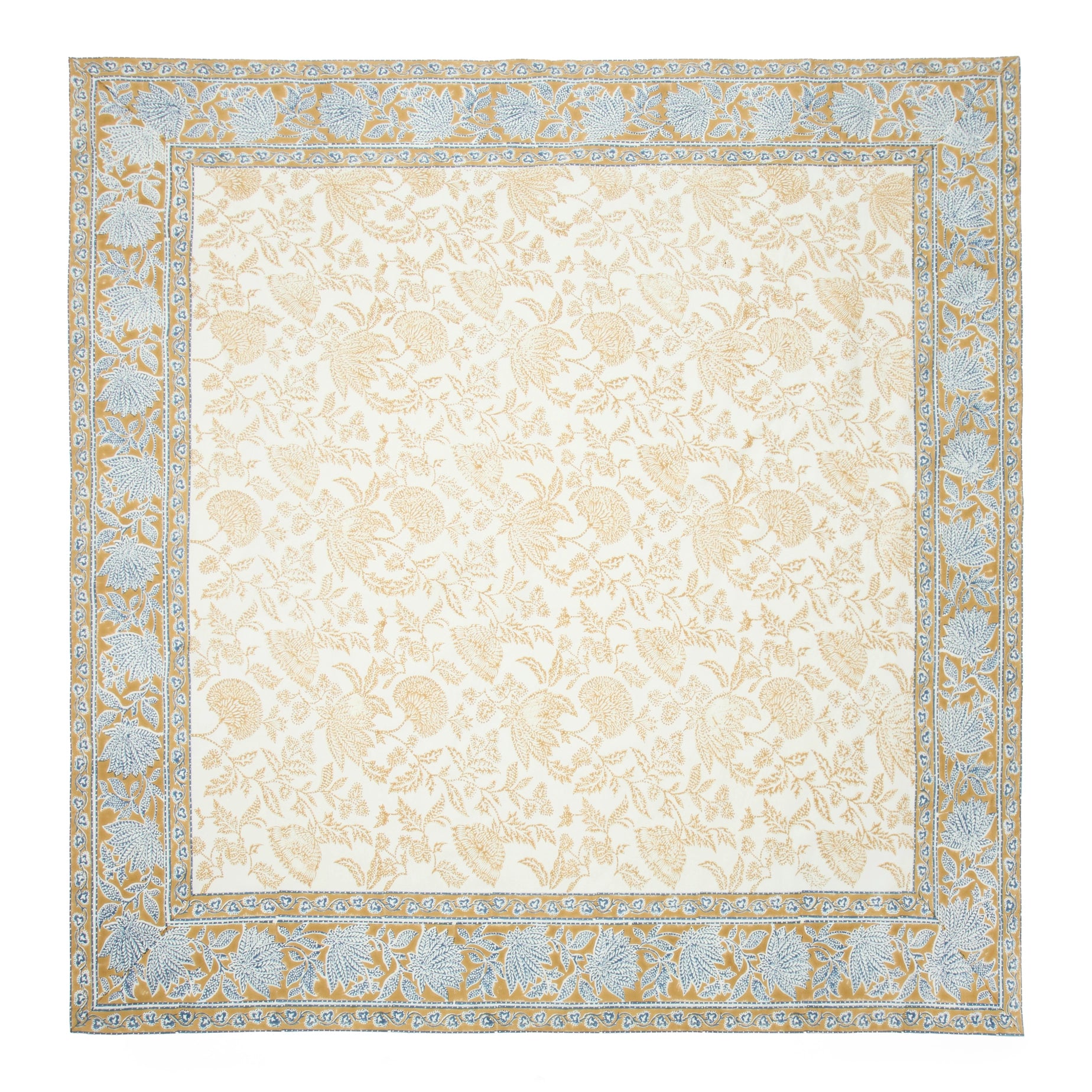 90" x 90" Blue & Brown Chloe Tablecloth