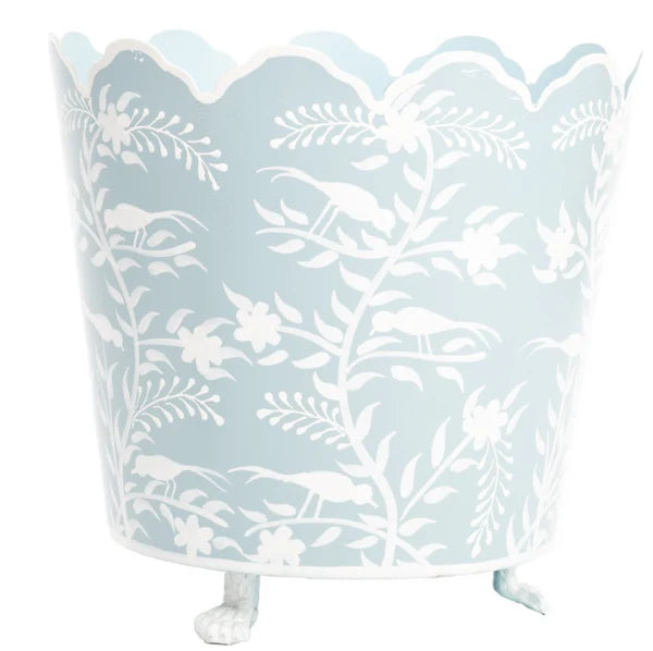 Large Pale Blue & White Scalloped Footed Planter