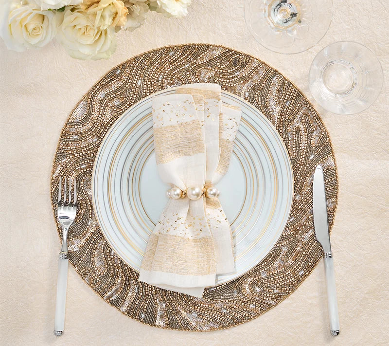 Pearl Drift Napkin Ring - Pearl/Gold (S/4)