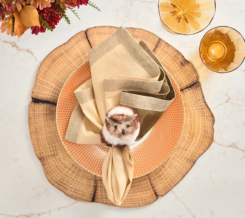 Owl Napkin Ring - White/Brown (S/4)