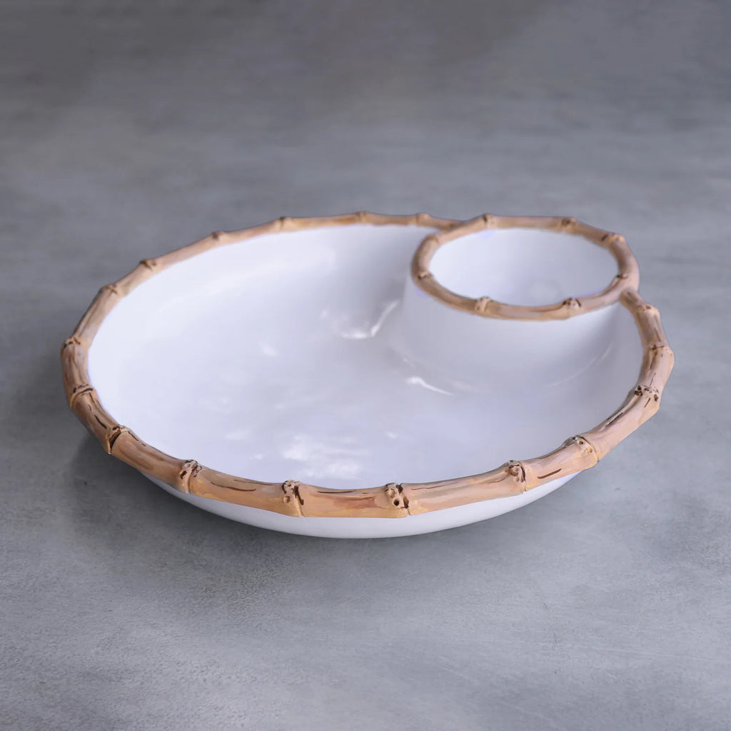 VIDA Bamboo Large Chip & Dip Bowl (White & Natural)