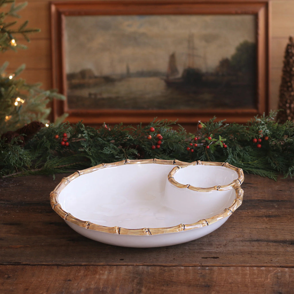 VIDA Bamboo Large Chip & Dip Bowl (White & Natural)
