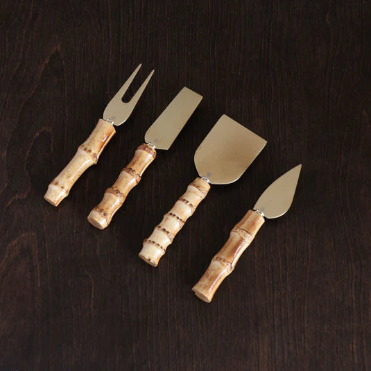 Bamboo 4pc Cheese Knives in Gold & Natural