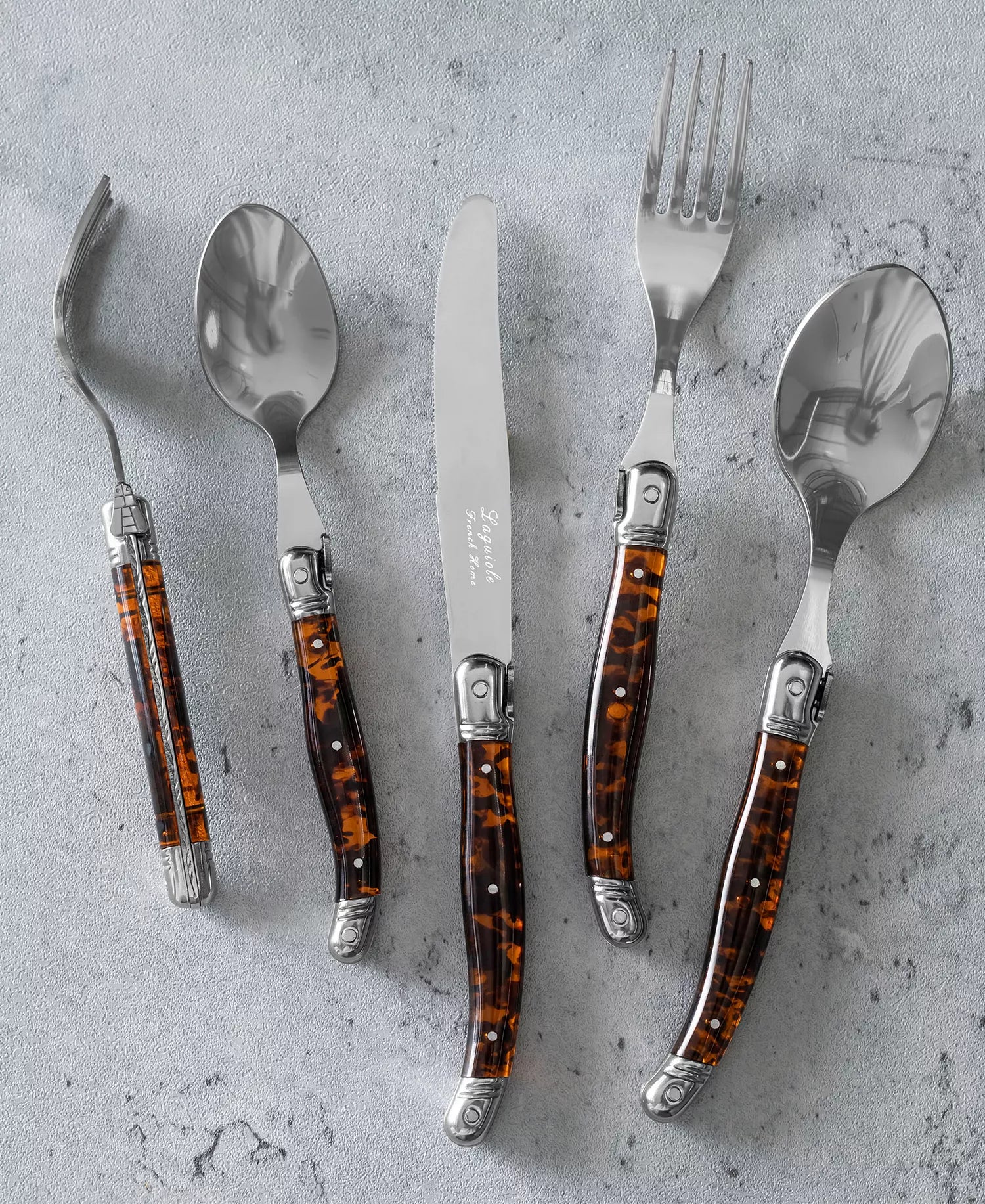 Connoisseur 20-Piece Flatware Set – Tortoise Handle, 18/10 Stainless Steel