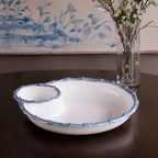 VIDA Bamboo Large Chip & Dip Bowl (White & Blue)