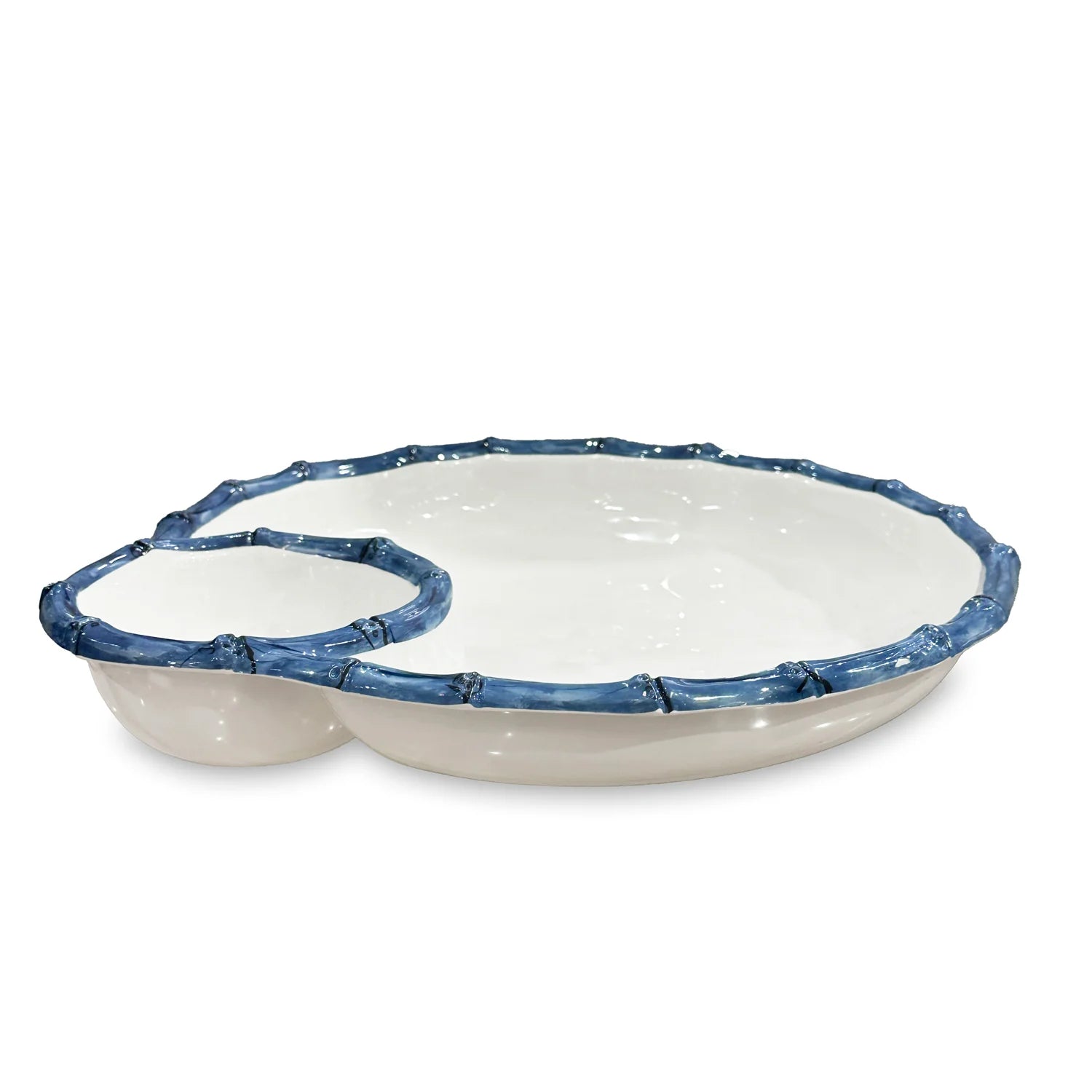 VIDA Bamboo Large Chip & Dip Bowl (White & Blue)