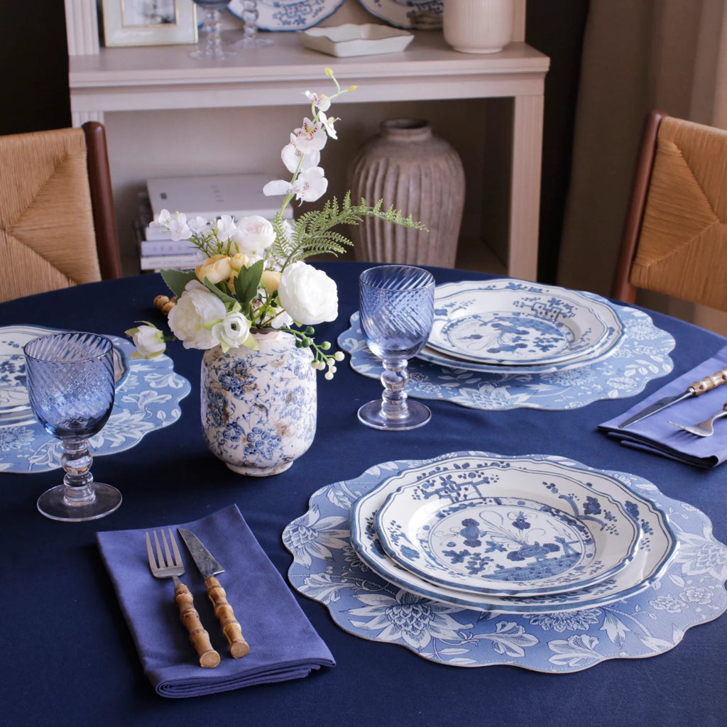 VIDA Faenza 11" Dinner Plates (Set of 4, White & Blue)