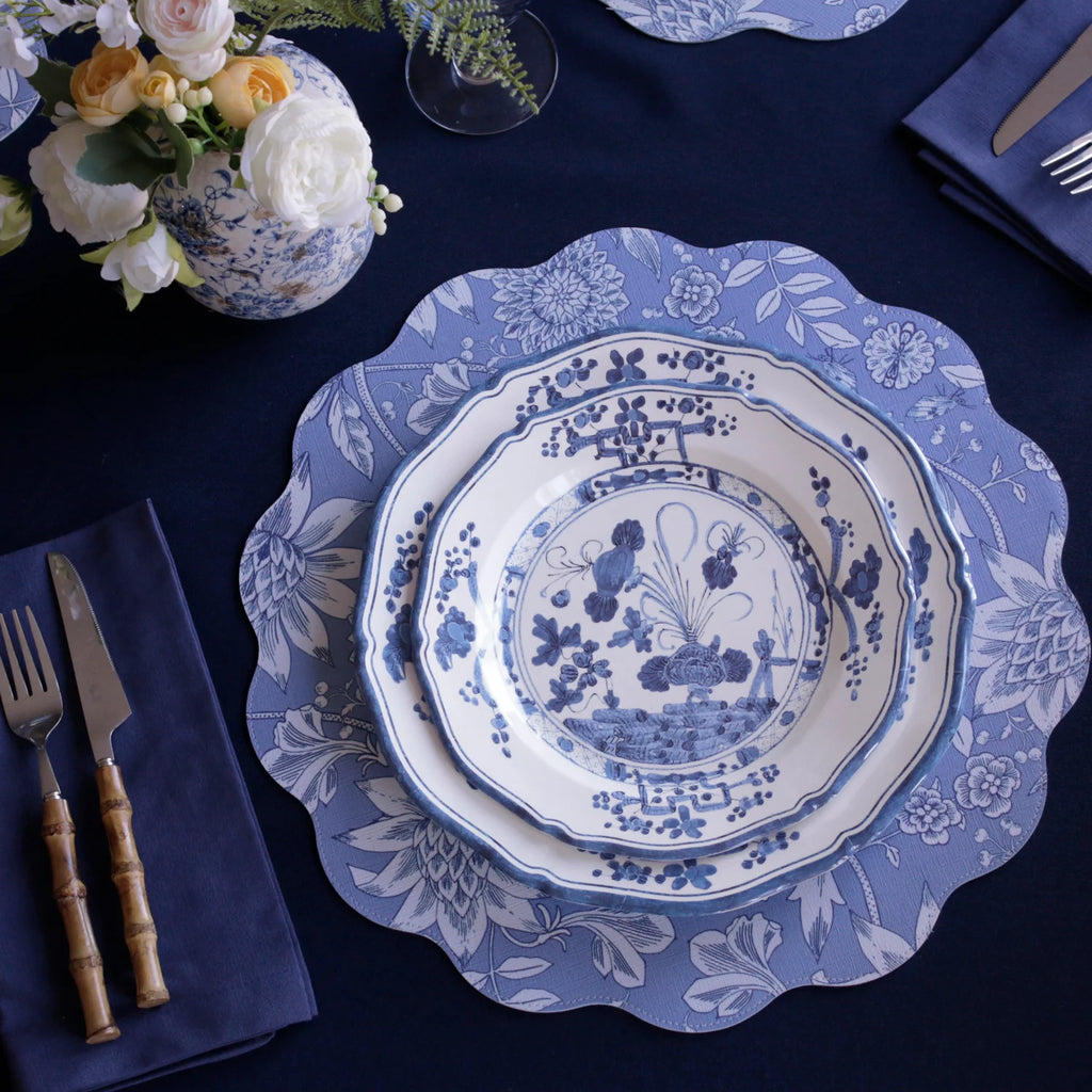 VIDA Faenza 11" Dinner Plates (Set of 4, White & Blue)