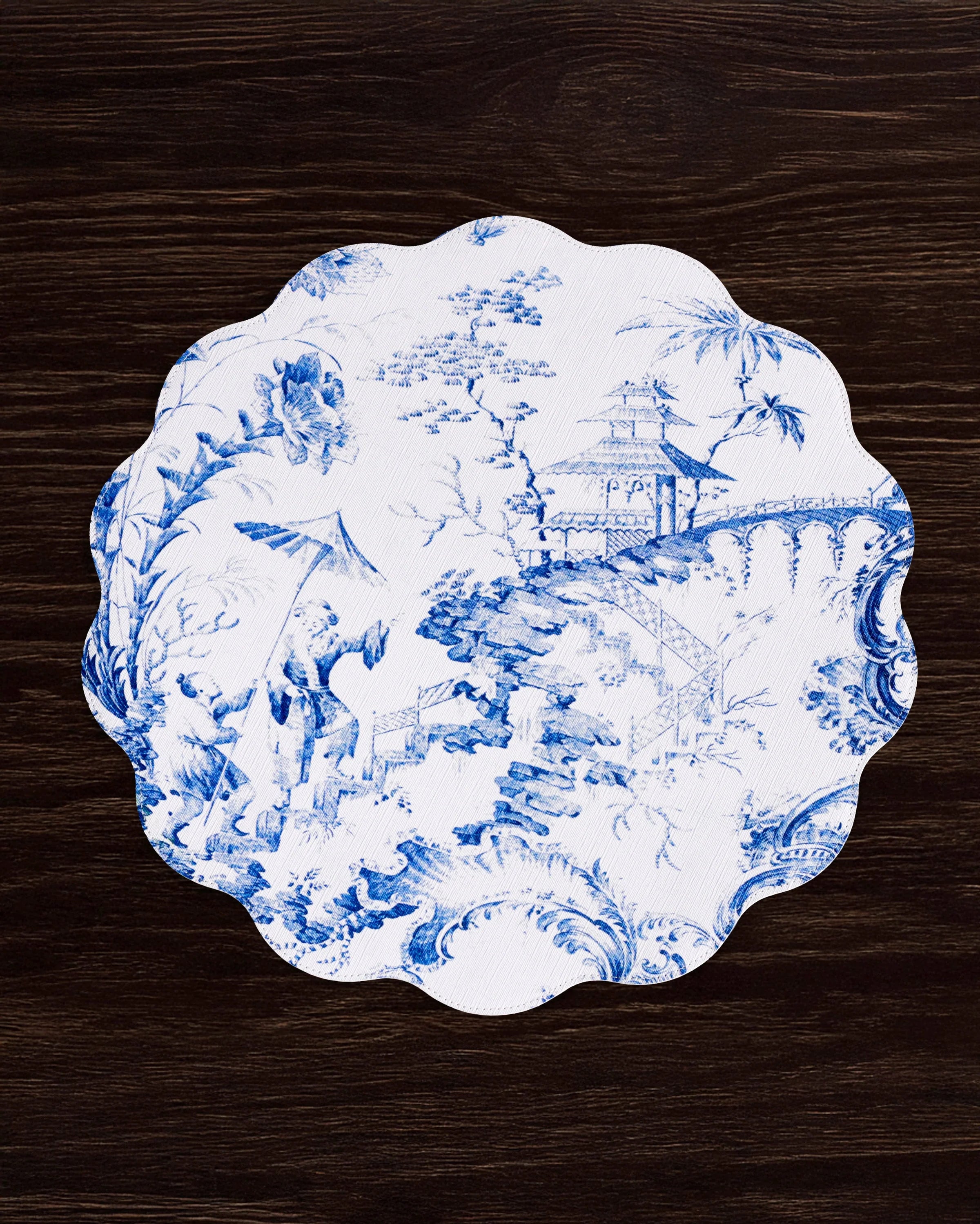 VIDA Chinoiserie Reversible Round Placemats (Set of 4, Blue & White)