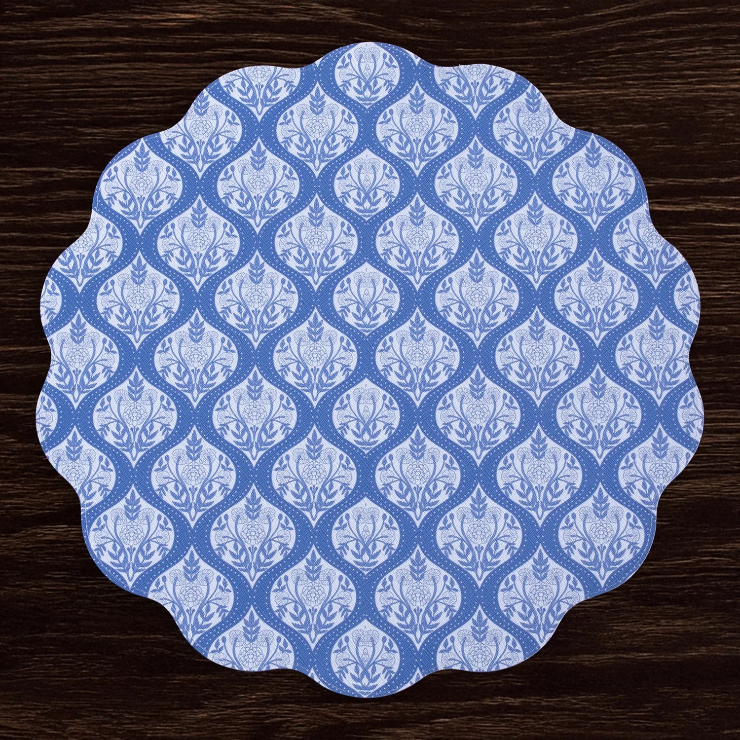 VIDA Flowers & Pattern Reversible Round Placemats (Set of 4, Blue & White)
