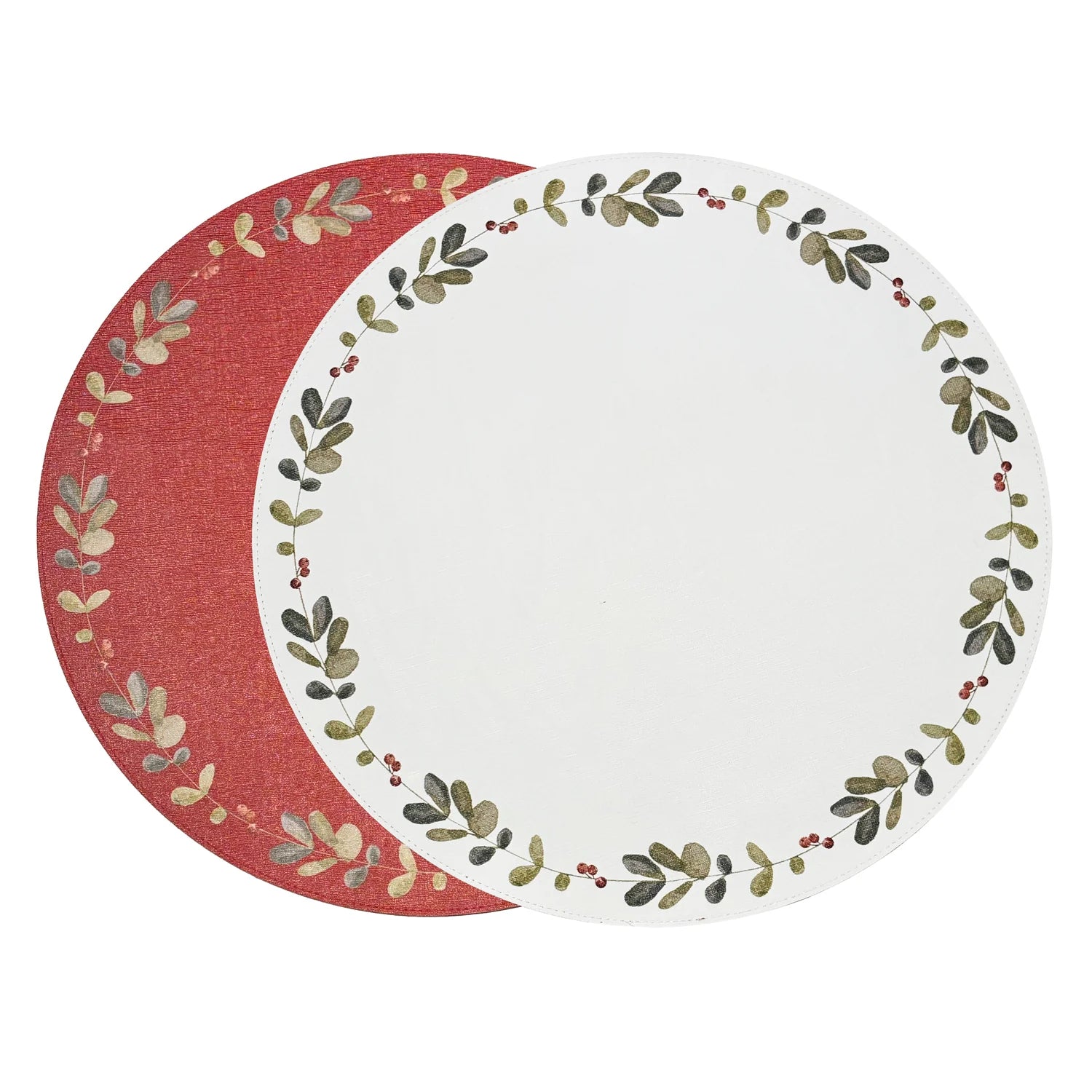 VIDA Holly Reversible Round Placemats Set of 4 Red & Green
