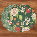 VIDA Cabbage Roses and Trellis Reversible Round Placemats Set of 4 (Green and Red)