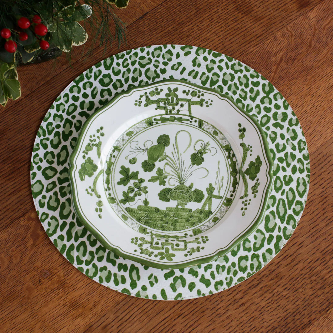 VIDA Faenza 9" Salad Plate Set of 4 (White & Green)