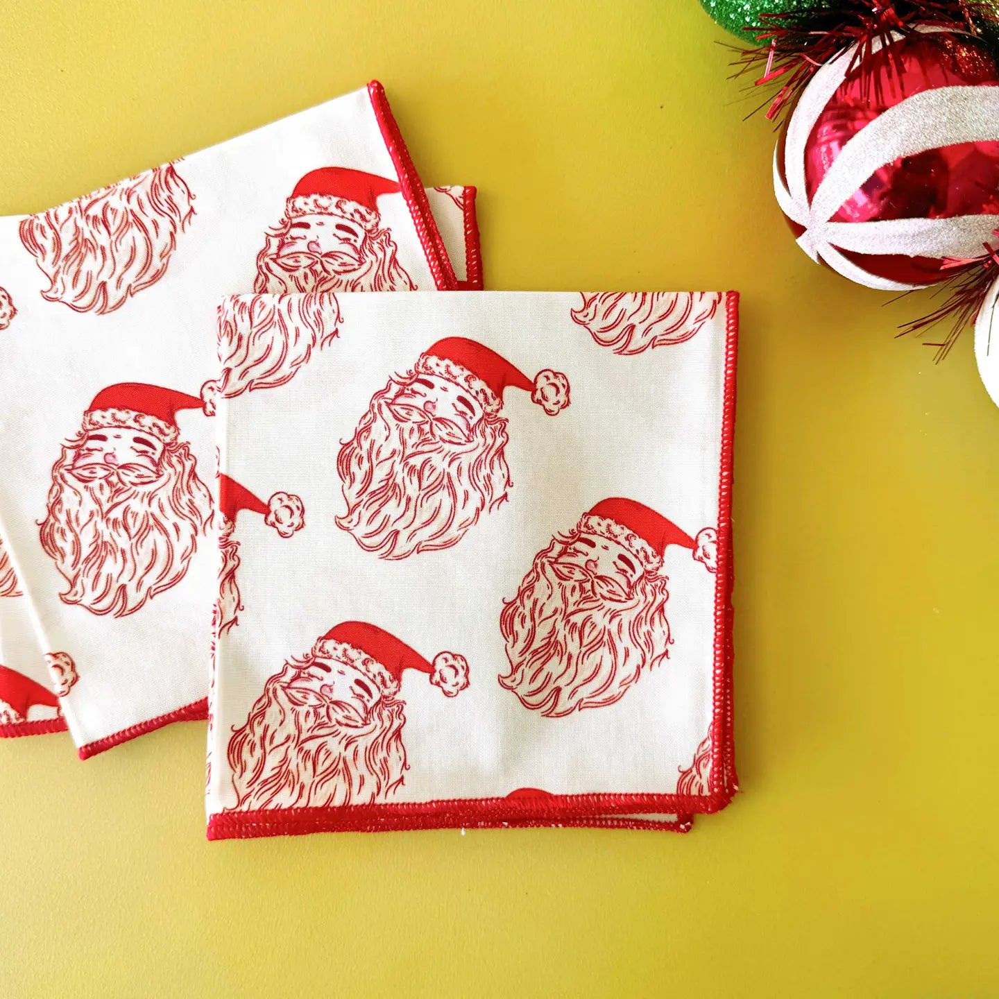 Vintage Santa Cloth Cocktail Napkins Set 4