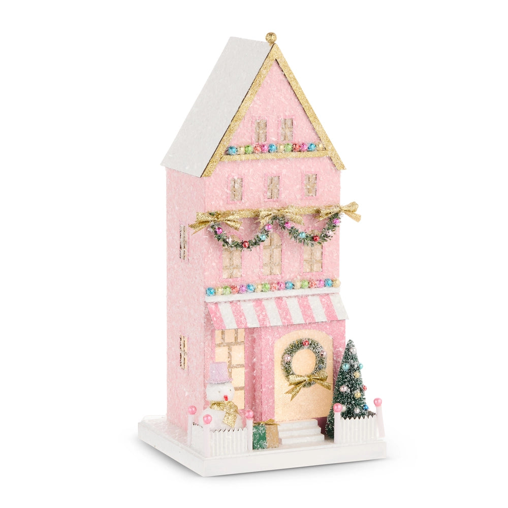 15" Pink Lighted Paper House