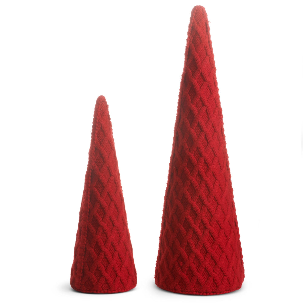 18.5" Red Cable Knit Cone Trees