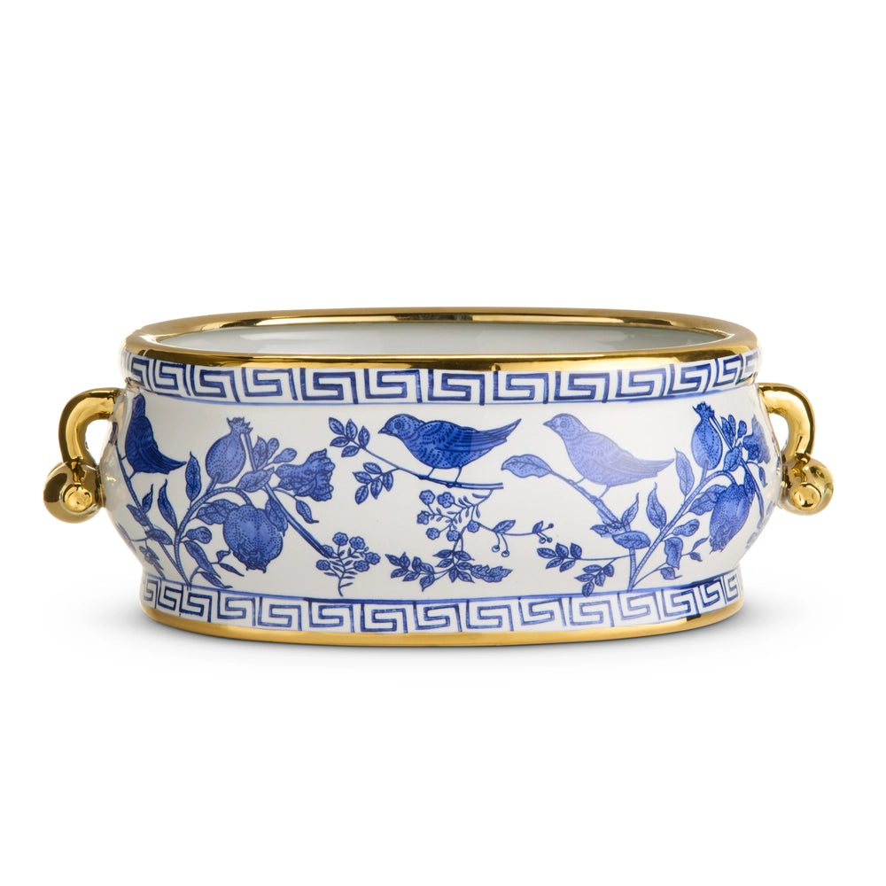Blue & White Chinoiserie Planter with Greek Key Border