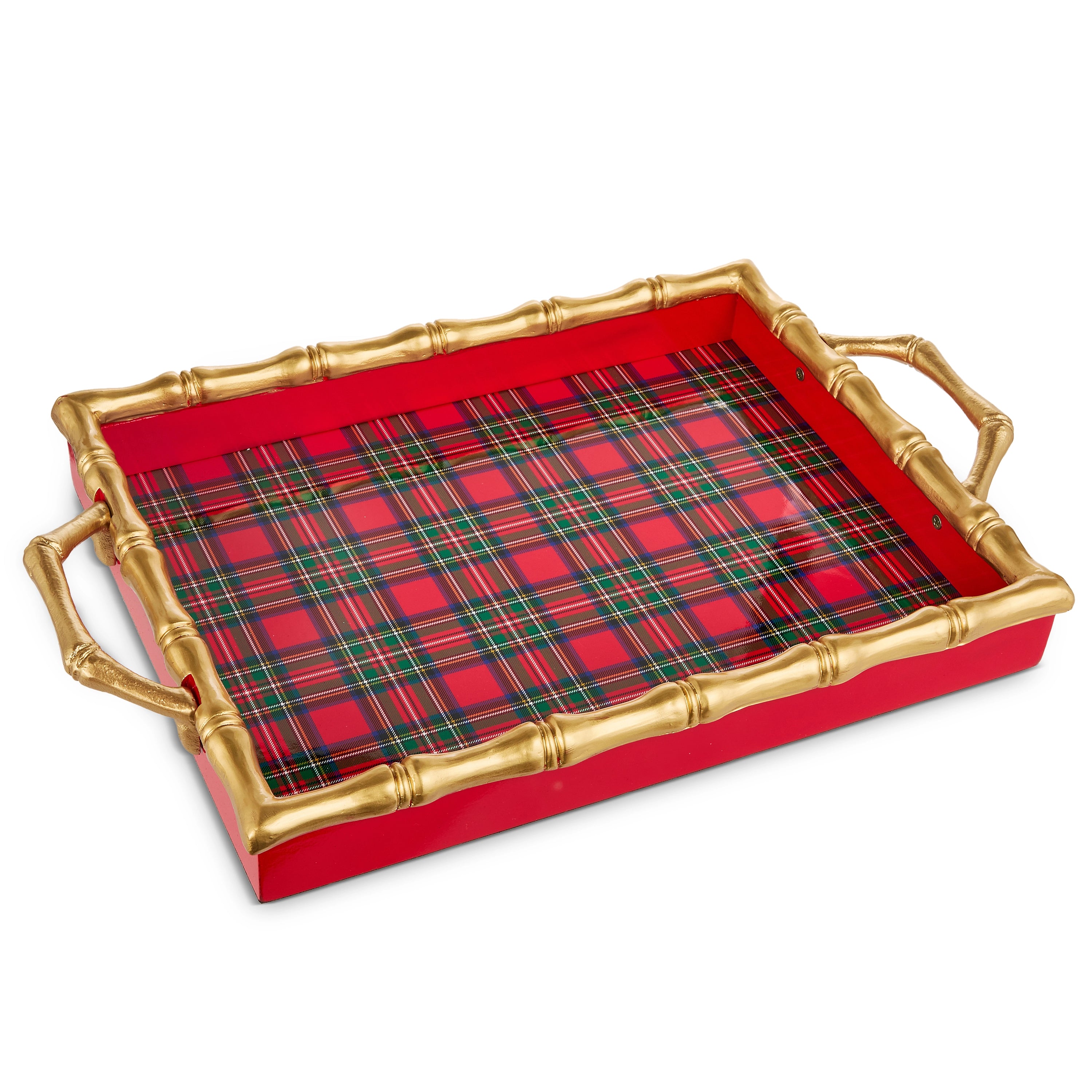 20" Plaid Gold Bamboo Tray