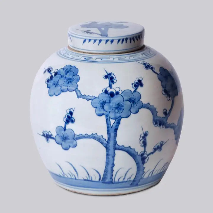 Blue and White Porcelain Cherry Blossom Round