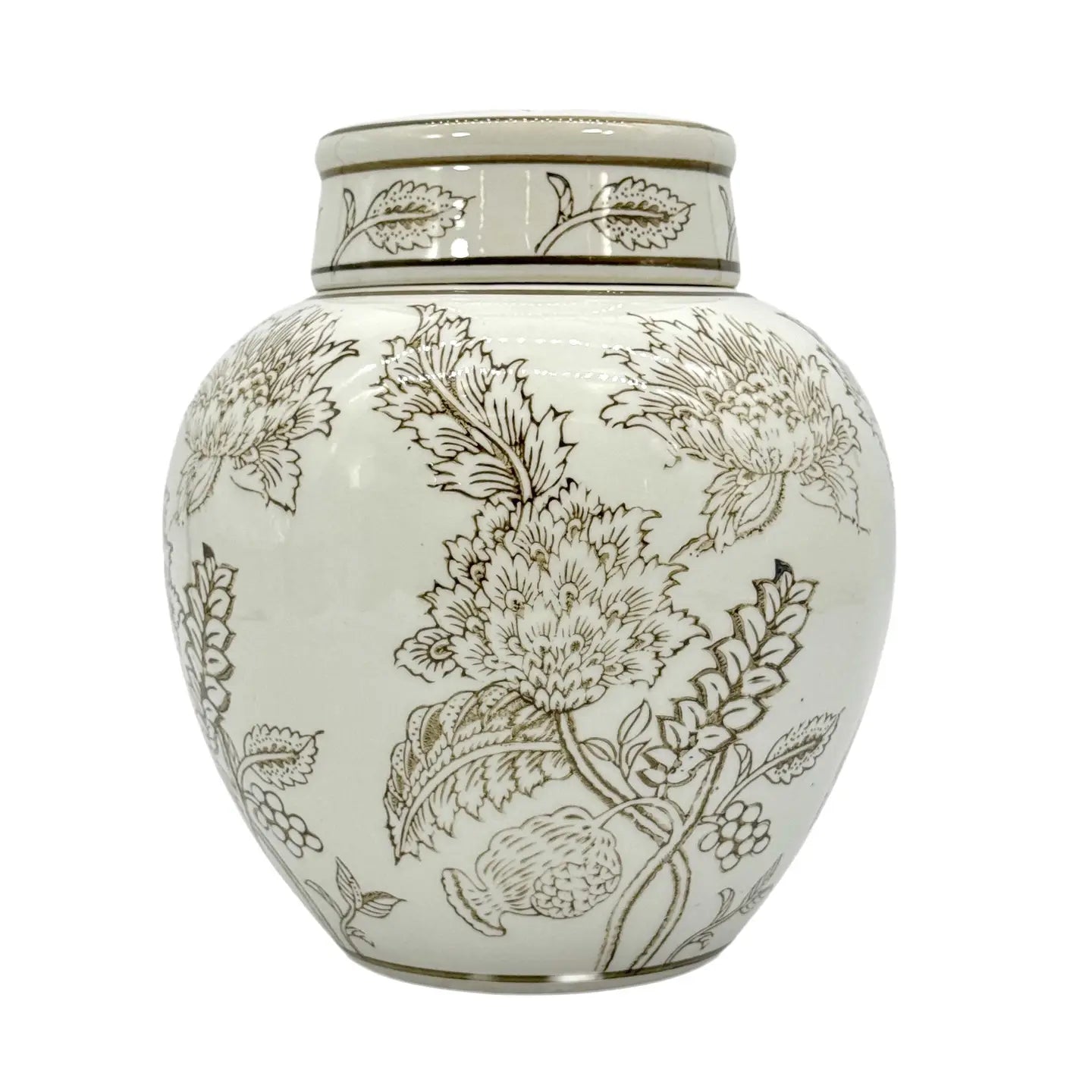 Brown & White Chinoiserie 10" Urn