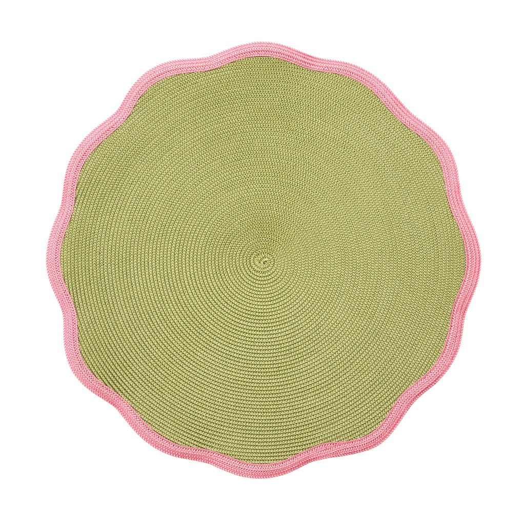 Set 4 Summer Green w/Pink Border Scallop Placemats