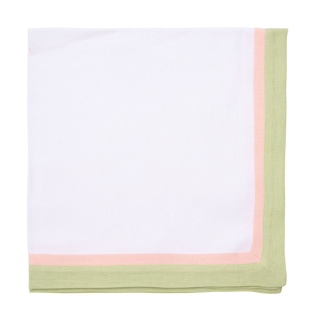 S/4 Tailored Border Napkins White Pink Kiwi