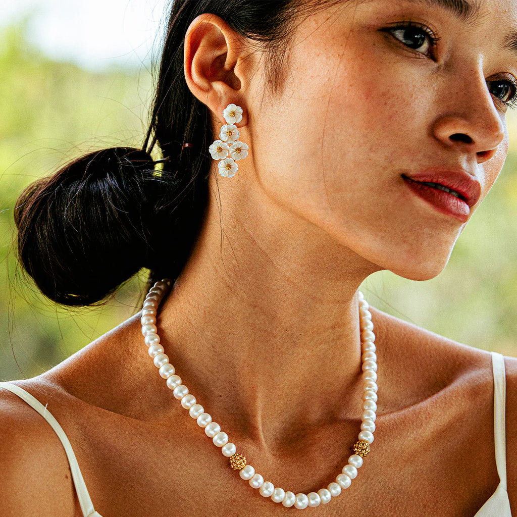 Mermaid Garden Floral Petite Earrings MOP Gold