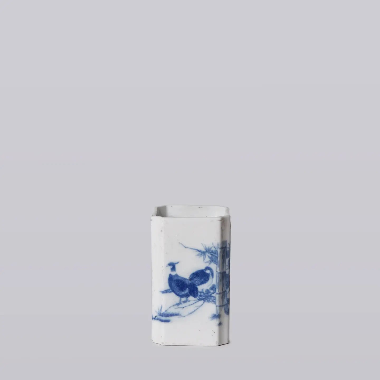 Blue & White Square Pheasant Vase