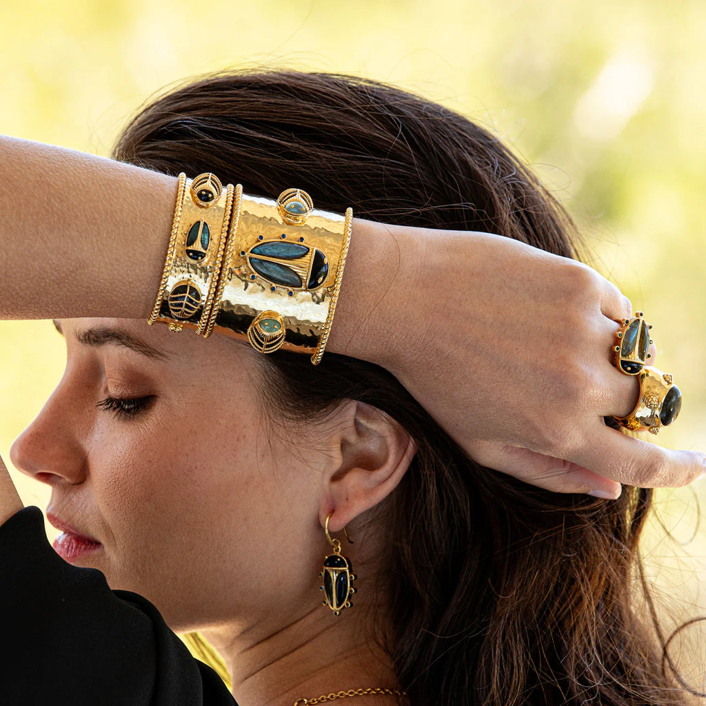 Scarab Family Cuff in Labradorite, Black Agate