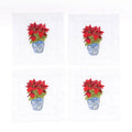 S/4 Poinsettia Embroidered Cocktail Napkins