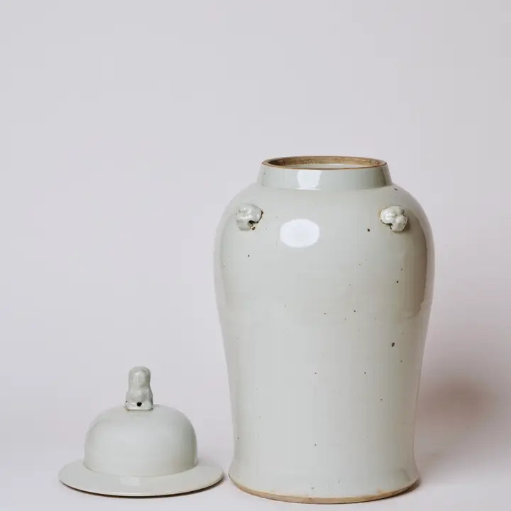 Rustic Creamy White Porcelain Temple Jar