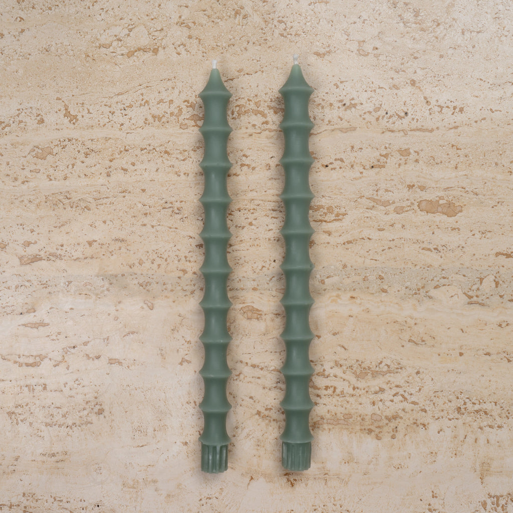 Pair Bamboo Taper Beeswax Candles