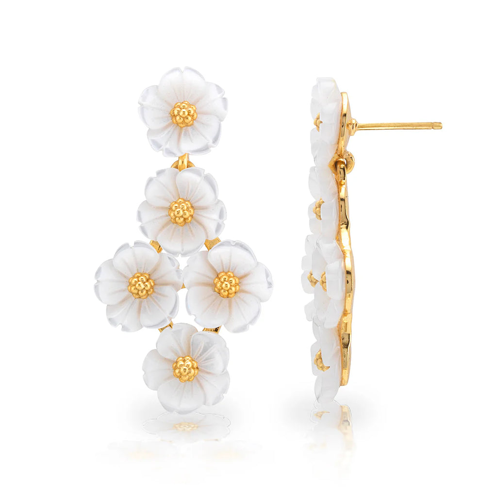 Mermaid Garden Floral Petite Earrings MOP Gold