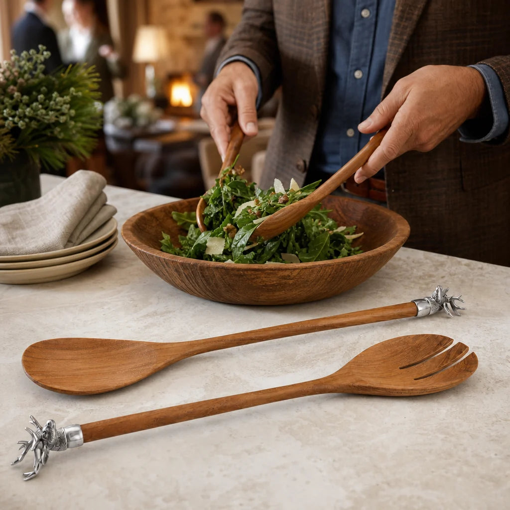 Elk Head Wood Salad Servers