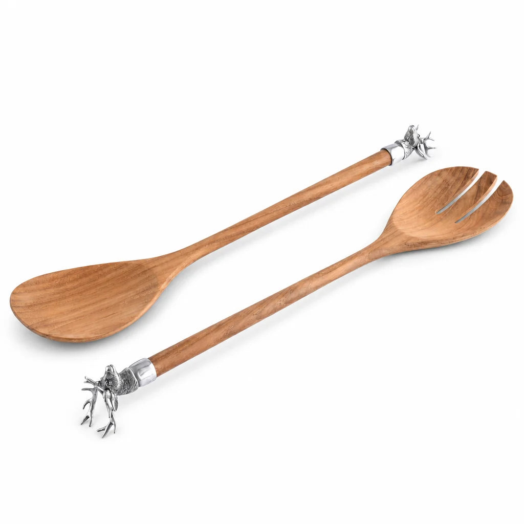 Elk Head Wood Salad Servers