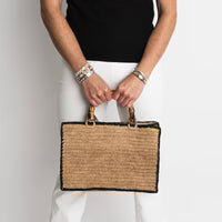 Tan and Black Piper Raffia Bamboo Bag