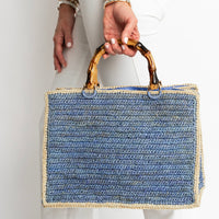 Blue and Hay Piper Raffia Bamboo Bag