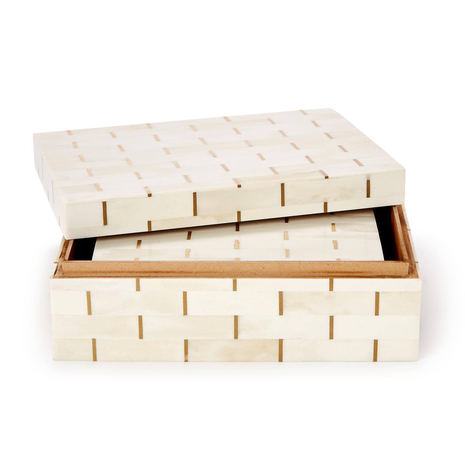 Monaco Covered Box -Small - Bone/MDF/Metal