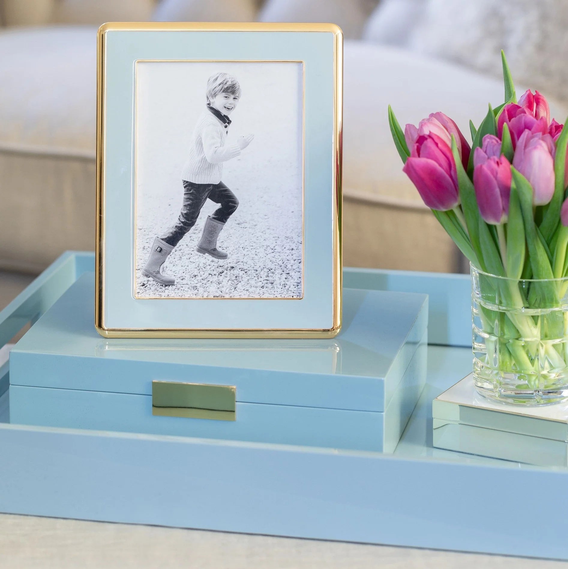 Powder Blue Enamel & Gold Curve Frame 5 x 7